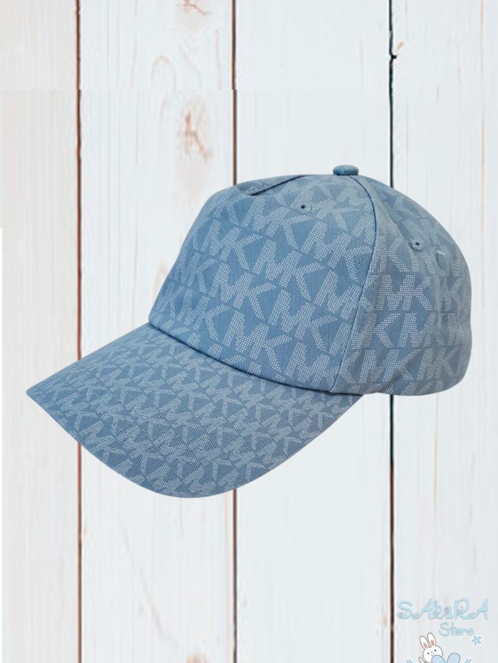 NWT MICHAEL KORS AUTHENTIC ALLOVER MK LOGO WOMEN'S SKY BLUE BASEBALL CAP HAT